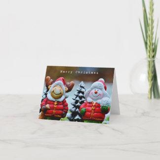 Cute Winter Snowman Couple with Scarves Holiday C Card