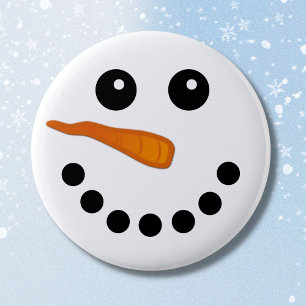Cute Winter Snowman Face Holiday Pinback Buttons