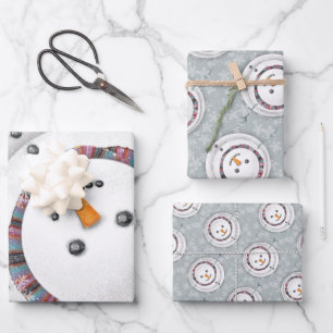 Cute Winter Snowman Gazing Up Winter Occasion Wrapping Paper Sheet