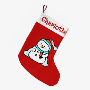 Cute Winter Snowman Kids Name Red Small Christmas Stocking