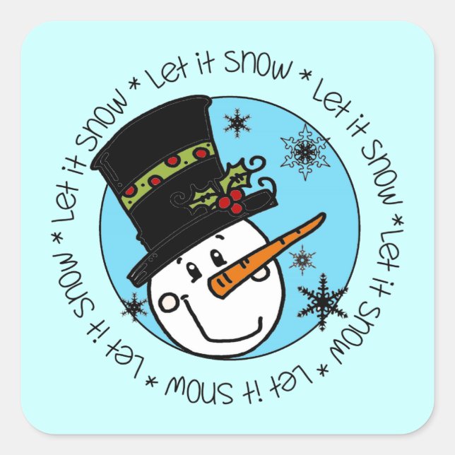 Cute Winter Snowman Let It Snow Square Sticker (Front)