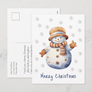 Cute Winter Snowman Merry Christmas Holiday Postcard