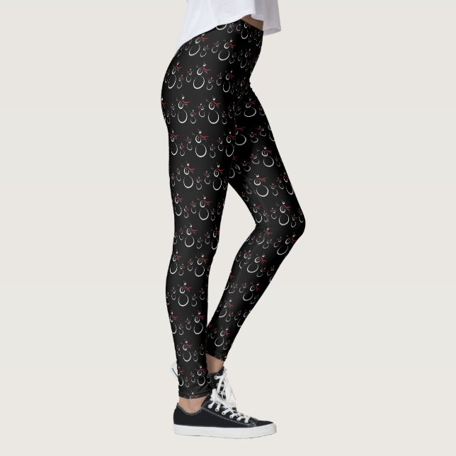 Cute Winter Snowman Pattern Black Leggings (Right)