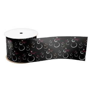 Cute Winter Snowman Pattern Black Satin Ribbon