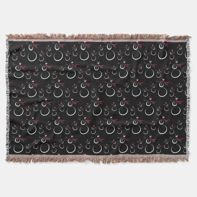 Cute Winter Snowman Pattern Black Throw Blanket (Front)