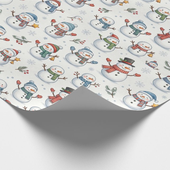 Cute Winter Snowman Seamless Pattern Wrapping Paper (Corner)
