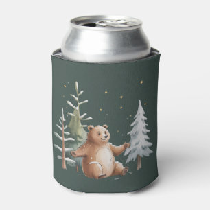 Cute Winter Snowy Bear Whimsical Woodland Winter Can Cooler