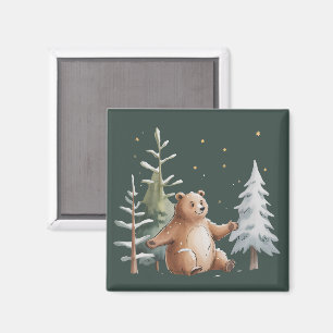 Cute Winter Snowy Bear Whimsical Woodland Winter  Magnet
