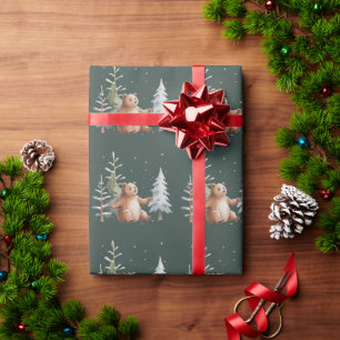 Cute Winter Snowy Bear Whimsical Woodland Winter  Wrapping Paper
