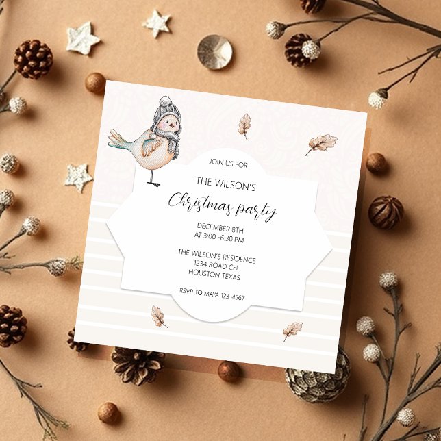 Cute Winter Sparrow Illustration Watercolor Art Invitation (Creator Uploaded)