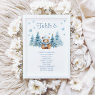 Cute Winter Teddy Bear Baby Shower Table Number