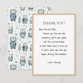 Cute Winter Teddy Bear Pattern Thank You Card