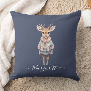 Cute winter theme pastel colour deer custom name throw pillow