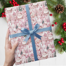 Cute Winter Town Modern Pink Christmas