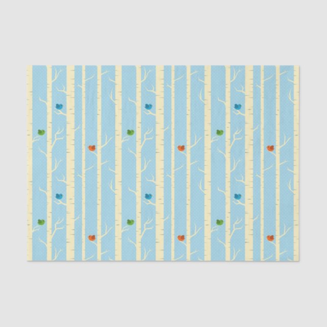 Cute Winter Trees & Colourful Birds Tissue Paper (Front)