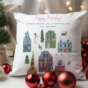 Cute Winter Village Houses Christmas Holiday  Throw Pillow