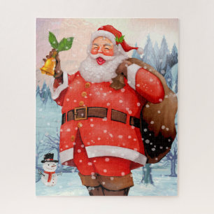 Cute Winter Watercolor Santa Claus Snowman Jigsaw Puzzle