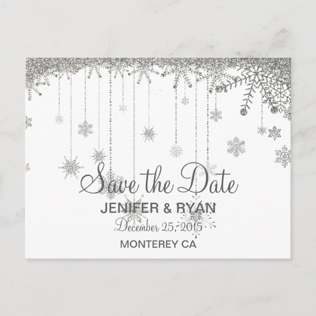 Cute winter wedding save the date postcard (Front)