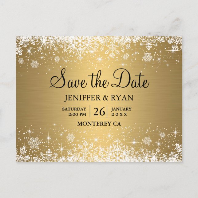 Cute winter wedding save the date postcard (Front)