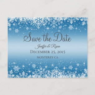Cute winter wedding save the date postcard