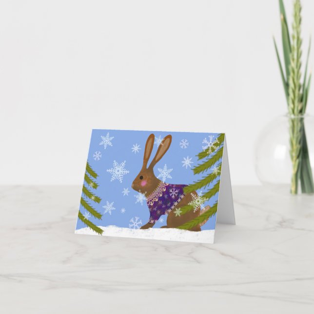 Cute Winter Wonderland Bunny Holiday Greeting Card (Front)