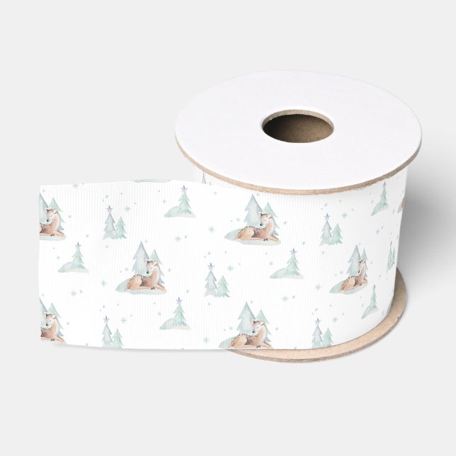Cute winter wonderland  woodland animals grosgrain ribbon (Spool)