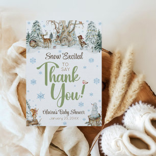 Cute Winter Woodland Animals Snowflake Baby Shower Thank You Card