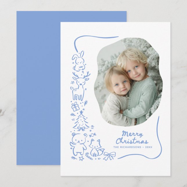 Cute Winter Woodland Christmas Greeting Photo Holiday Card (Front/Back)