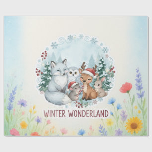 Cute Winter Woodland Creatures Watercolor Holiday  Wrapping Paper