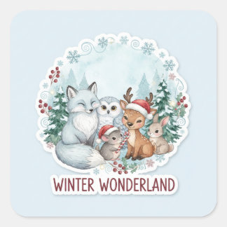 Cute Winter Woodland Creatures Zazzle Gift Square Sticker