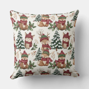 Cute Winter Woodland Friends – Holiday Animal (12) Throw Pillow