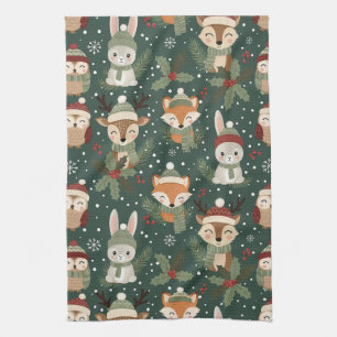 Cute Winter Woodland Friends – Holiday Animal Kitchen Towel
