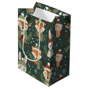 Cute Winter Woodland Friends – Holiday Animal Medium Gift Bag