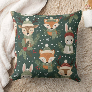 Cute Winter Woodland Friends – Holiday Animal Throw Pillow