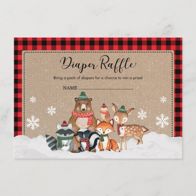 Cute Winter Woodland Lumberjack Baby Diaper Raffle Enclosure Card (Front)