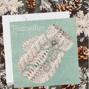Cute winter yarn mitten vintage teal grey rustic 