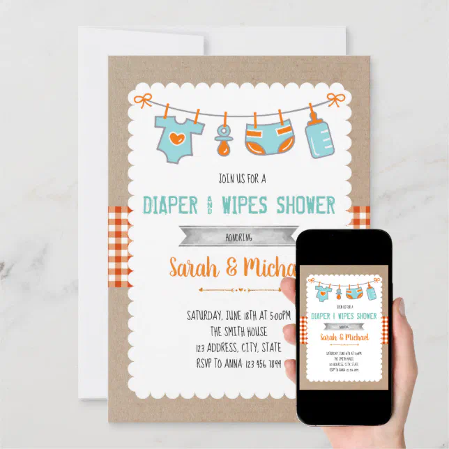 Cute wipe diaper party invitation Zazzle