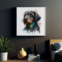 Cute Wire-Haired Dachshund Puppy Watercolor Art