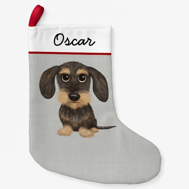 Cute Wirehaired Dachshund Teckel Dog Personalized Small Christmas Stocking (Front)