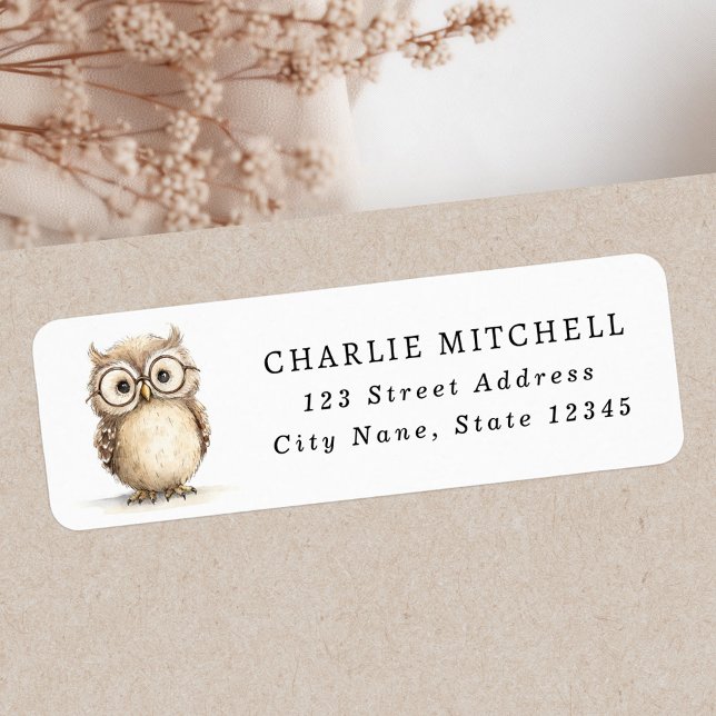 Cute wise owl with glasses return address (Cute wise owl with glasses return address label)