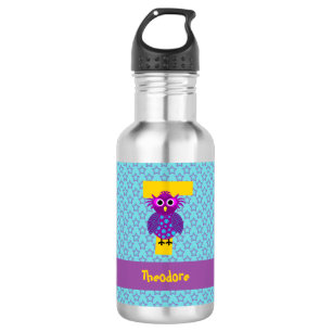 Cute & Wise Purple & Aqua Owl & Stars Monogrammed 532 Ml Water Bottle