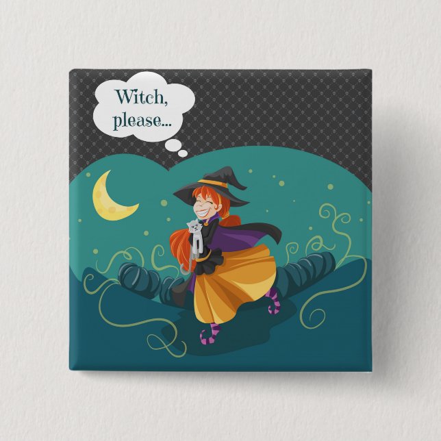 Cute Witch 2 Inch Square Button (Front)