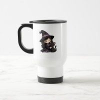 Cute witch and black cat trick or treat