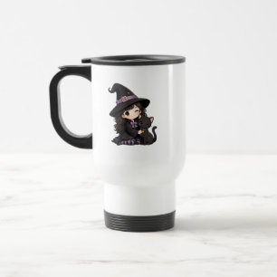 Cute witch and black cat trick or treat  travel mug