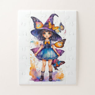Cute Witch and Butterflies Jigsaw Puzzle