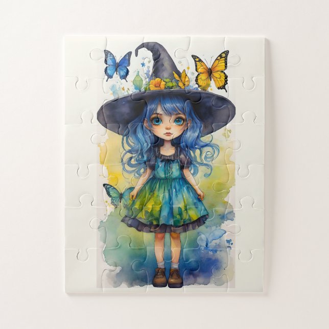 Cute Witch and Butterflies Jigsaw Puzzle (Vertical)