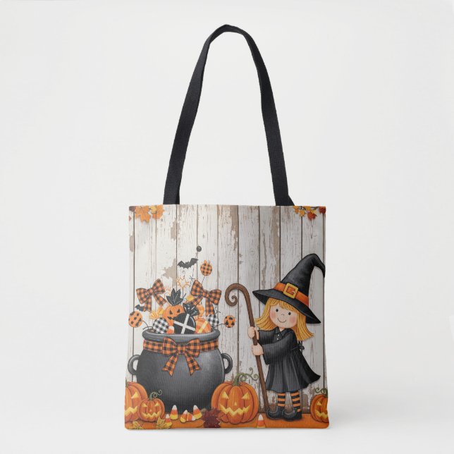 Cute Witch and lanterns Tote Bag (Front)