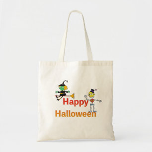 Cute Witch and Skeleton Halloween Fun Tote Bag