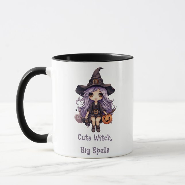 Cute Witch Big Spells Halloween Mug (Left)