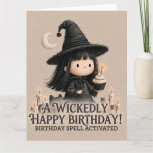 Cute Witch Birthday Greeting Design with Cupcake Card